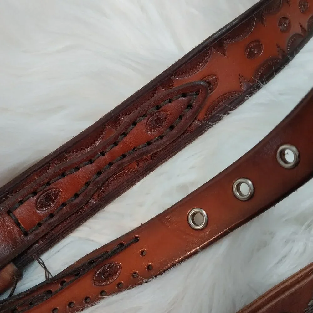 3770 Lot of 4 Un-Finished Leather Belts Tooled New With no Buckles. - Picture 12 of 15